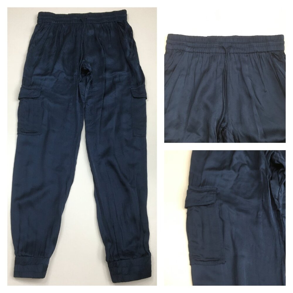 YFB YOUNG FABULOUS & BROKE Dark Blue Satin/Sateen Flap/Cargo Pockets Jogger Pant